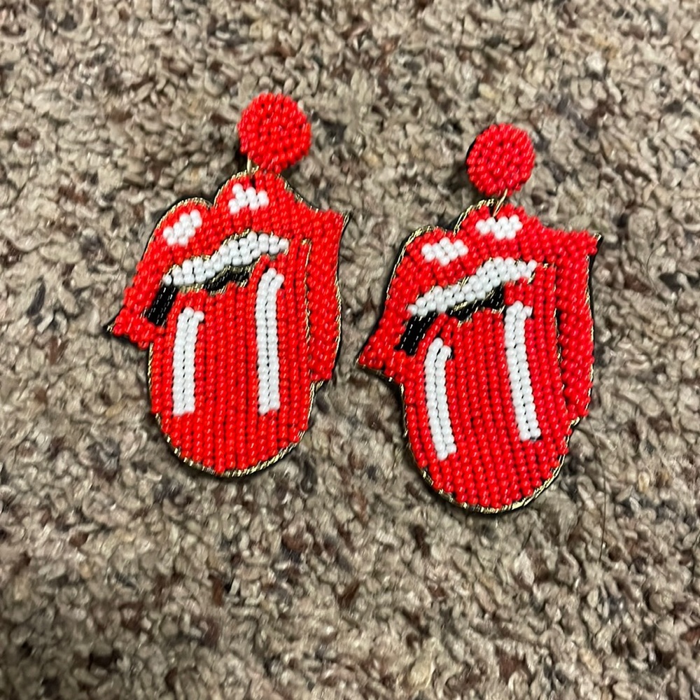 Kiss beaded felt earrings
